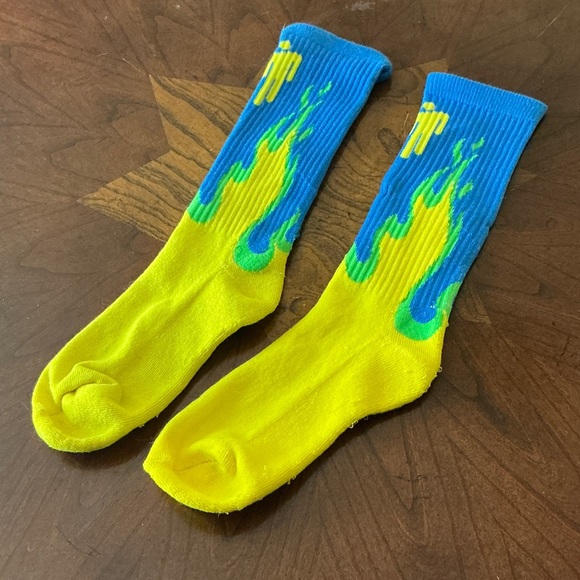 Vibrant Flame Design Blue and Yellow Socks - Picture 1 of 2